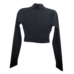 Forever 21 Black Mock Neck Criss Cross Open Back Long Sleeve Crop Top XS